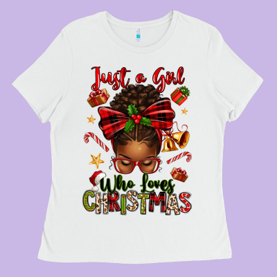 Just A Girl Who Loves Christmas Afro Messy Bun Ladies Tee Designed By Texasbilliewilder