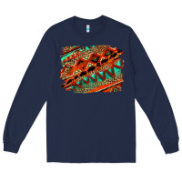 Navy western aztec background pattern Long Sleeve Tee - OliviaCreatesArt
