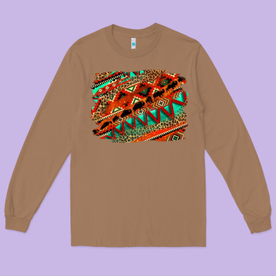 Western Aztec Background Pattern Long Sleeve Tee Designed By Oliviacreatesart
