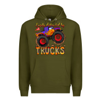 Army Green Easily Distracted By Trucks Premium Hoodie - CowhideDigitalArt