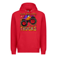 Red Easily Distracted By Trucks Premium Hoodie - CowhideDigitalArt