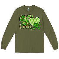 Army Green St. Patrick's Lucky hearts Long Sleeve Tee - OliviaCreatesArt