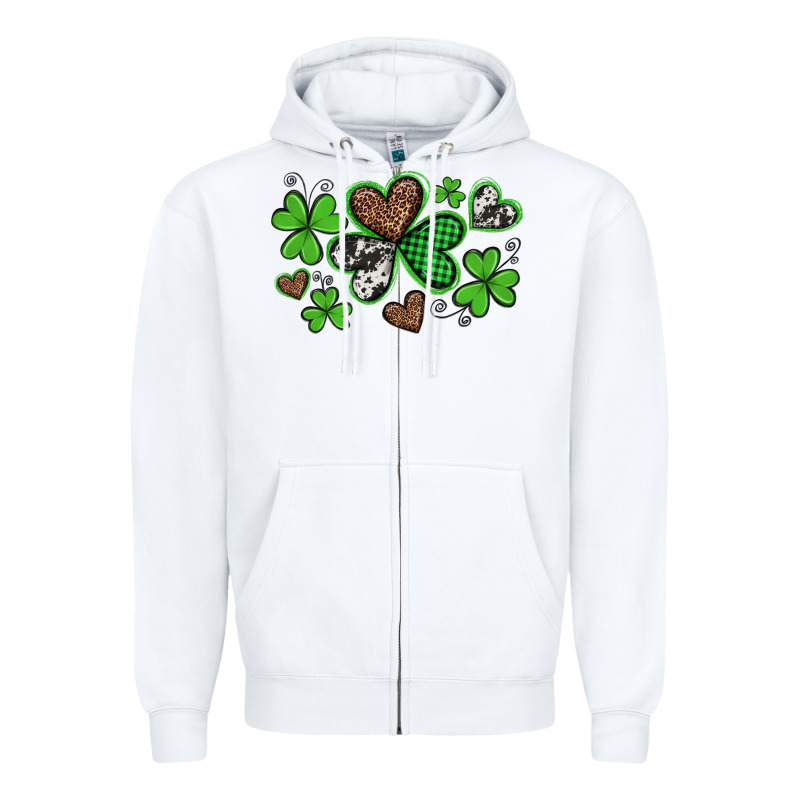 Western St Patricks Day Shamrocks And Hearts Zipper Hoodie by Artiststas | Teevron