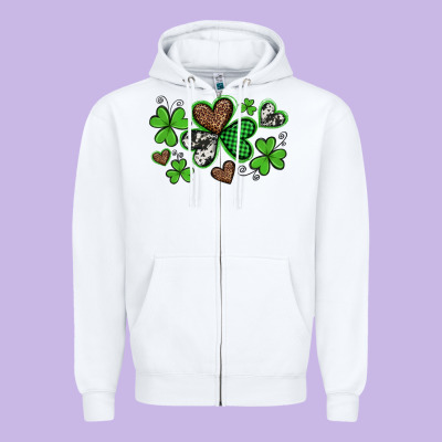 Western St Patricks Day Shamrocks And Hearts Zipper Hoodie Designed By Artiststas