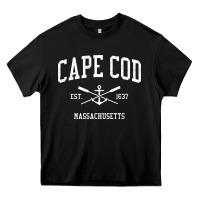 Black Cape Cod MA Vintage Crossed Oars & Boat Anchor Sports Sweat Heavy Core Tee - longCreatives