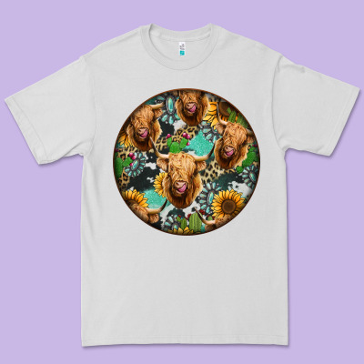 Highland Cow Pattern Premium Tee Designed By Jasminsmagicworld