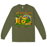 Army Green St. Patrick's All you need is coffee and luck Long Sleeve Tee - OliviaCreatesArt