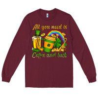 Burgundy St. Patrick's All you need is coffee and luck Long Sleeve Tee - OliviaCreatesArt