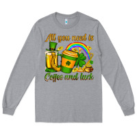 Heather Grey St. Patrick's All you need is coffee and luck Long Sleeve Tee - OliviaCreatesArt