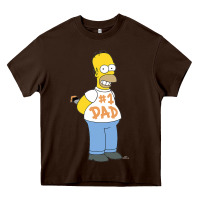 Chocolate Brown The Simpsons Homer Number 1 Dad Father's Day V2 Heavy Core Tee - longCreatives
