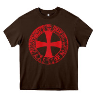 Chocolate Brown Mens Crusader Knight  Knights Templar Cross T  Badge Heavy Core Tee - longCreatives