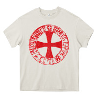 Cream Mens Crusader Knight  Knights Templar Cross T  Badge Heavy Core Tee - longCreatives
