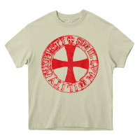 Mossy Mens Crusader Knight  Knights Templar Cross T  Badge Heavy Core Tee - longCreatives