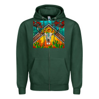Sports Green western sunflowers longhorn bull skull Zipper Hoodie - Artiststas