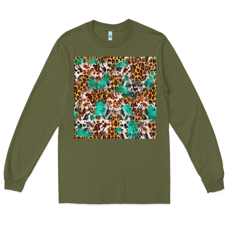 Western Turquoise Glitter Cowhide Leopard Seamless Long Sleeve Tee by FaDigitalArtStudio | Teevron