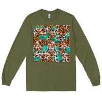 Army Green Western Turquoise Glitter Cowhide Leopard Seamless Long Sleeve Tee - FaDigitalArtStudio