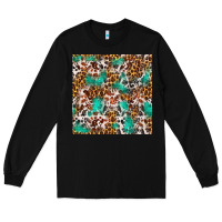 Black Western Turquoise Glitter Cowhide Leopard Seamless Long Sleeve Tee - FaDigitalArtStudio