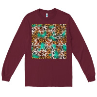 Burgundy Western Turquoise Glitter Cowhide Leopard Seamless Long Sleeve Tee - FaDigitalArtStudio