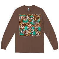 Chestnut Western Turquoise Glitter Cowhide Leopard Seamless Long Sleeve Tee - FaDigitalArtStudio
