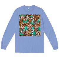 Colony Blue Western Turquoise Glitter Cowhide Leopard Seamless Long Sleeve Tee - FaDigitalArtStudio