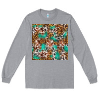 Heather Grey Western Turquoise Glitter Cowhide Leopard Seamless Long Sleeve Tee - FaDigitalArtStudio