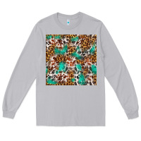 Moon Dust Western Turquoise Glitter Cowhide Leopard Seamless Long Sleeve Tee - FaDigitalArtStudio