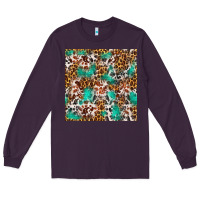 Plum Western Turquoise Glitter Cowhide Leopard Seamless Long Sleeve Tee - FaDigitalArtStudio