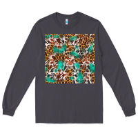 Smoke Western Turquoise Glitter Cowhide Leopard Seamless Long Sleeve Tee - FaDigitalArtStudio