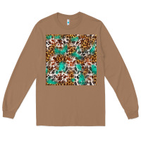 Toasted Coconut Western Turquoise Glitter Cowhide Leopard Seamless Long Sleeve Tee - FaDigitalArtStudio