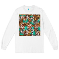 White Western Turquoise Glitter Cowhide Leopard Seamless Long Sleeve Tee - FaDigitalArtStudio