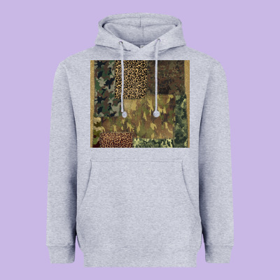 Camouflage Leopard Patches Heavyweight Hoodie Designed By Barkaloodesign