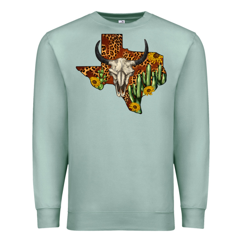 Bull Skull Texas Map Western Premium Sweatshirt by BarkalooDesign | Teevron