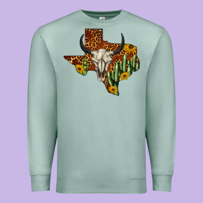 Bull Skull Texas Map Western Premium Sweatshirt Designed By Barkaloodesign