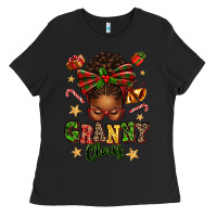 Black granny claus afro messy bun Ladies Tee - texasbilliewilder