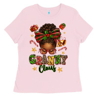 Bubblegum Pink granny claus afro messy bun Ladies Tee - texasbilliewilder
