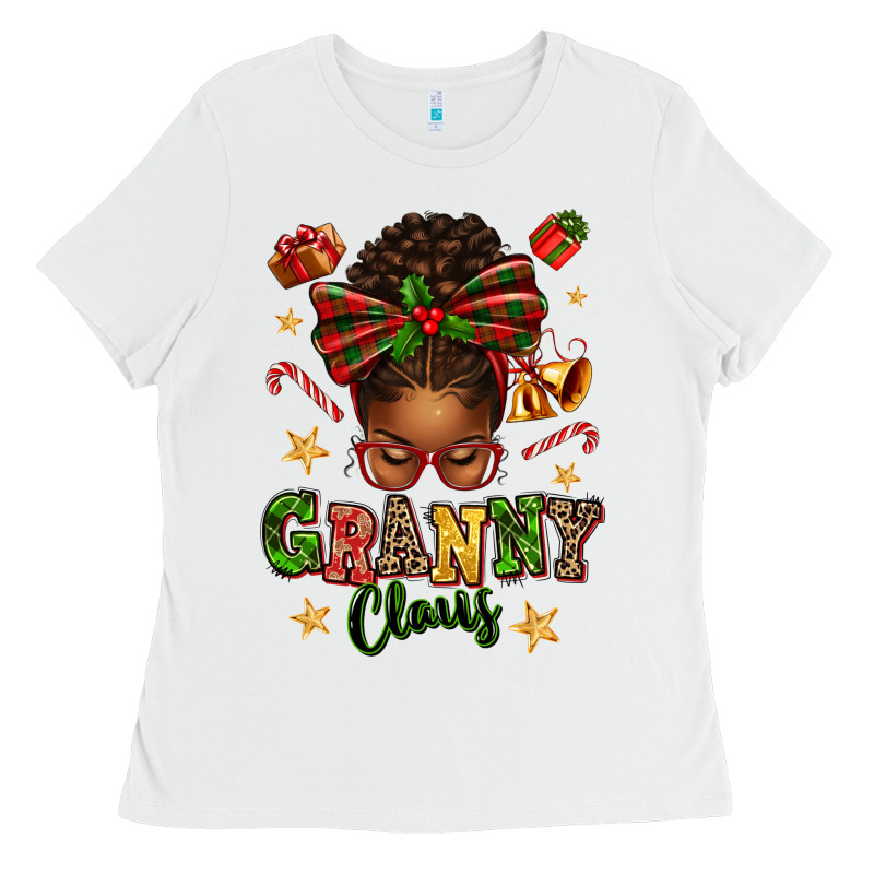 Granny Claus Afro Messy Bun Ladies Tee by texasbilliewilder | Teevron