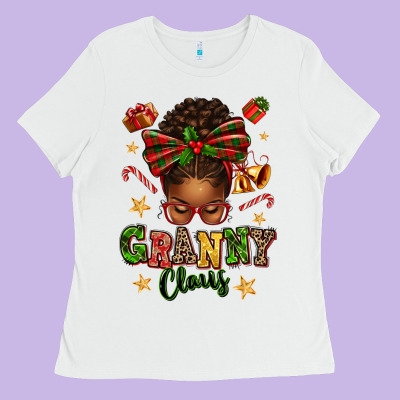 Granny Claus Afro Messy Bun Ladies Tee Designed By Texasbilliewilder