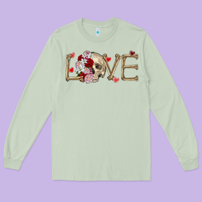 Skull Love Valentine's Day Long Sleeve Tee Designed By Fadigitalartstudio