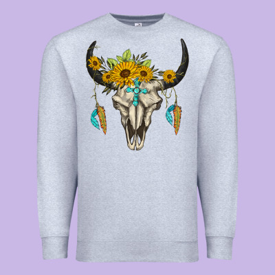 Bull Skull Western Premium Sweatshirt Designed By Barkaloodesign