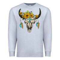 Heather Grey bull skull western Premium Sweatshirt - BarkalooDesign