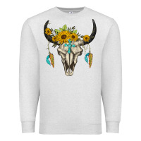 Oatmeal Heather bull skull western Premium Sweatshirt - BarkalooDesign