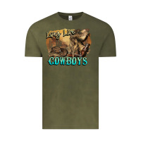Vintage Olive Long live Cowboys boots hat Vintage Tee - HowdyJamesFarm