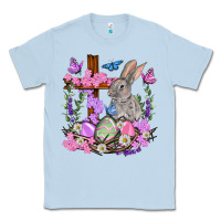 Dusty Blue Easter eggs and Bunny with Cross Easter Day Classic Tee - HowdyJamesFarm