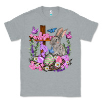 Heather Grey Easter eggs and Bunny with Cross Easter Day Classic Tee - HowdyJamesFarm