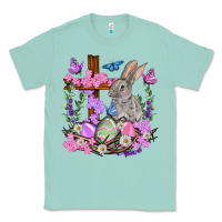 Seafoam Easter eggs and Bunny with Cross Easter Day Classic Tee - HowdyJamesFarm