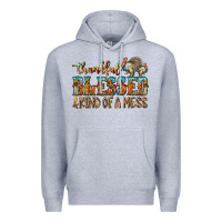 Heather Grey Thankful Blessed And Kind Of A Mess Premium Hoodie - CowhideDigitalArt