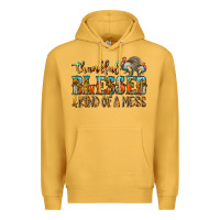 Mustard Thankful Blessed And Kind Of A Mess Premium Hoodie - CowhideDigitalArt