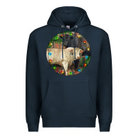 Navy Christmas Charolais Bull And Black Angus Bull Premium Hoodie - RanaPortraitStore