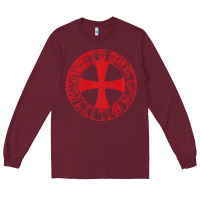 Burgundy Mens Crusader Knight  Knights Templar Cross T  Badge Long Sleeve Tee - longCreatives
