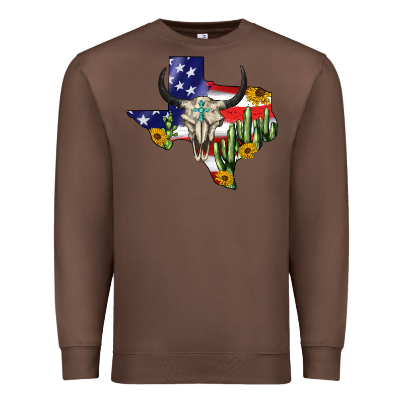 Bull Skull Texas Map American Playng Premium Sweatshirt by BarkalooDesign | Teevron